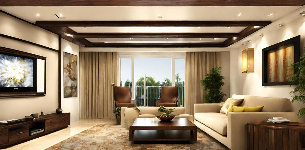 Wooden peripheral false ceiling for living room-Beautiful Homes