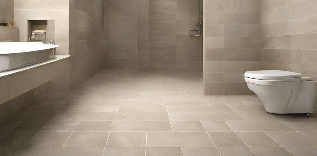 Anti-skid beige bathroom floor tiles-Beautiful Homes