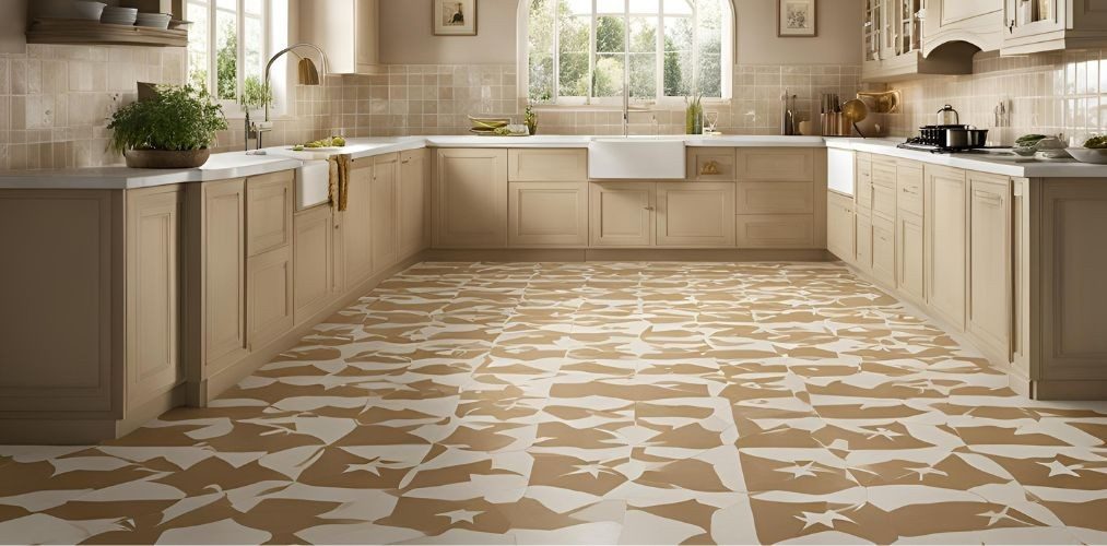 Beige and white kitchen flooring design - Beautiful Homes