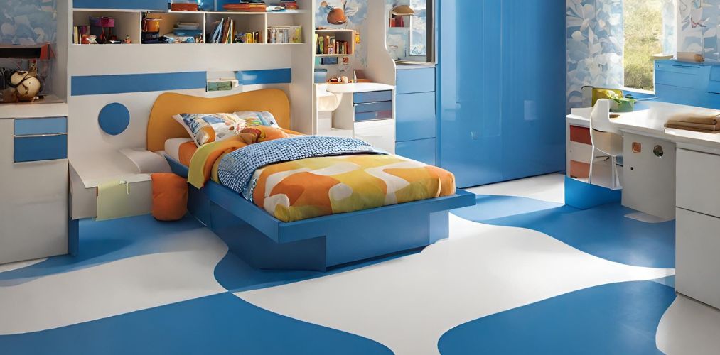 Blue and white flooring design for kid's bedroom - Beautiful Homes
