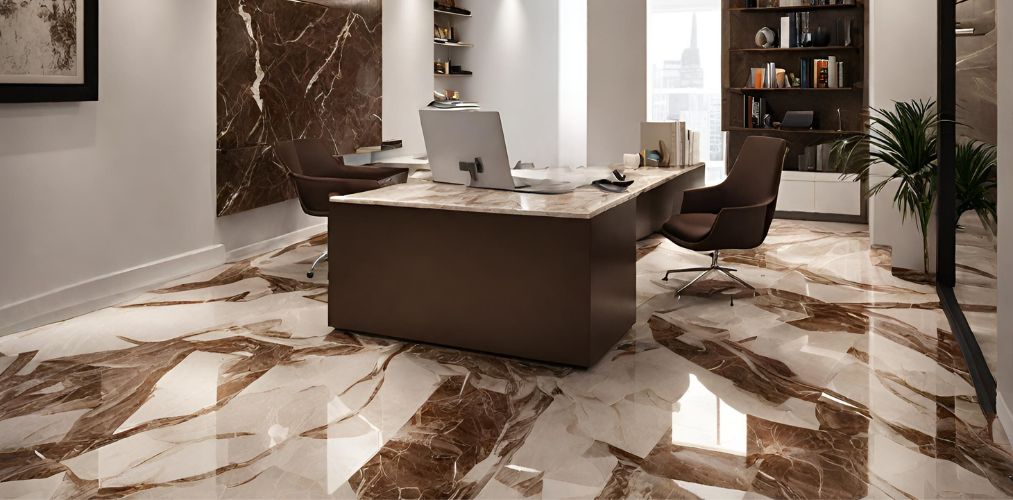 Brown marble flooring for a modern home office - Beautiful Homes