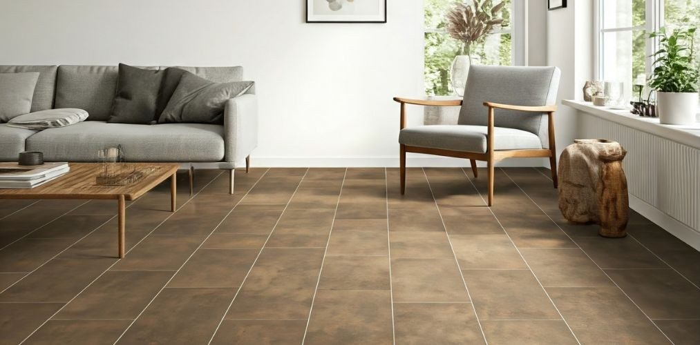 Rustic brown tiles in modern living room design - Beautiful Homes