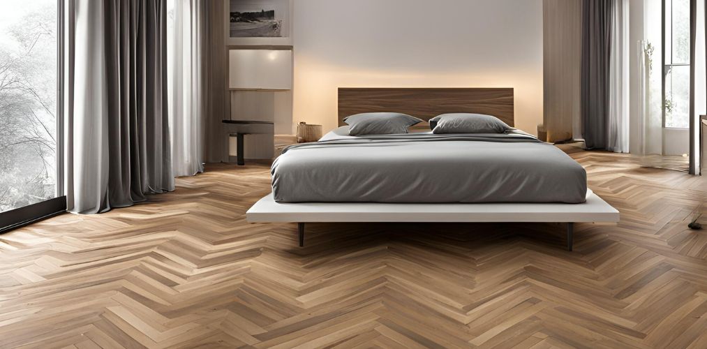 Chevron wooden flooring for bedroom - Beautiful Homes