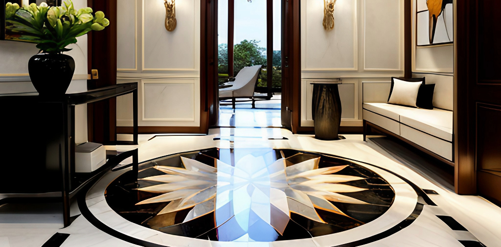 Circular tiles design with marble for foyer-Beautiful Homes