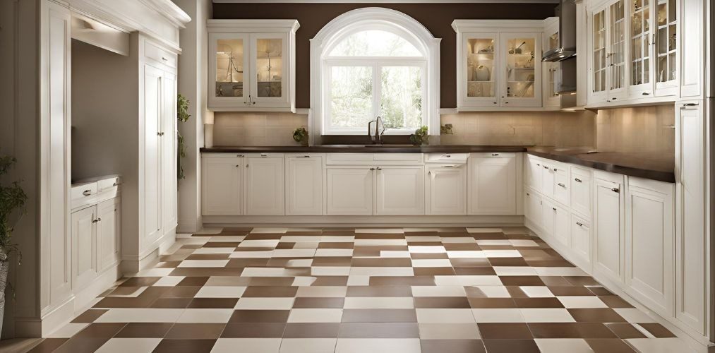 Classic brown and white square kitchen flooring design - Beautiful Homes