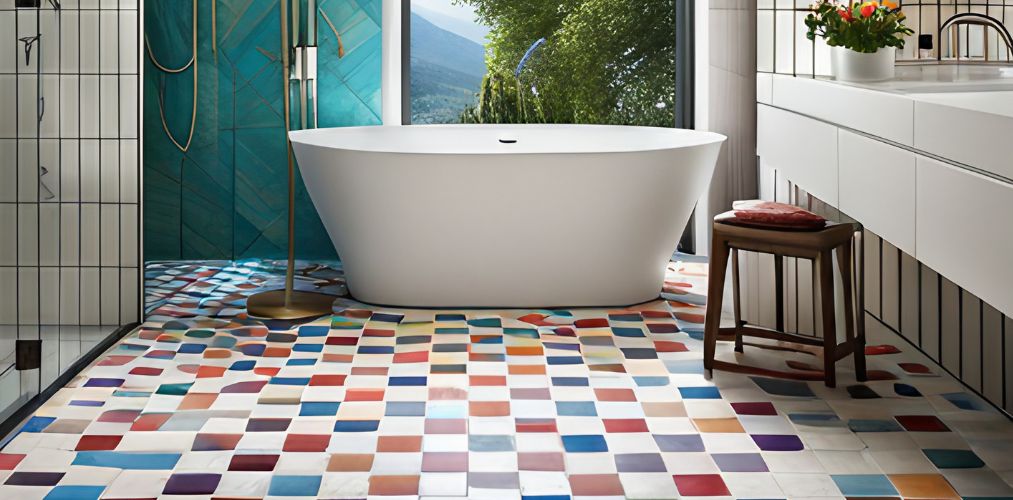 Colorful mosaic tiles for bathroom flooring-Beautiful Homes