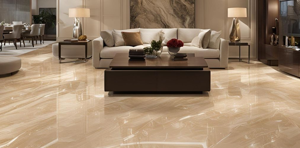 Contemporary beige marble flooring with high-gloss finish - Beautiful Homes