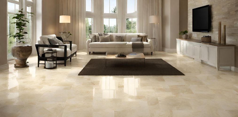 Cream toned stone flooring for living room - Beautiful Homes
