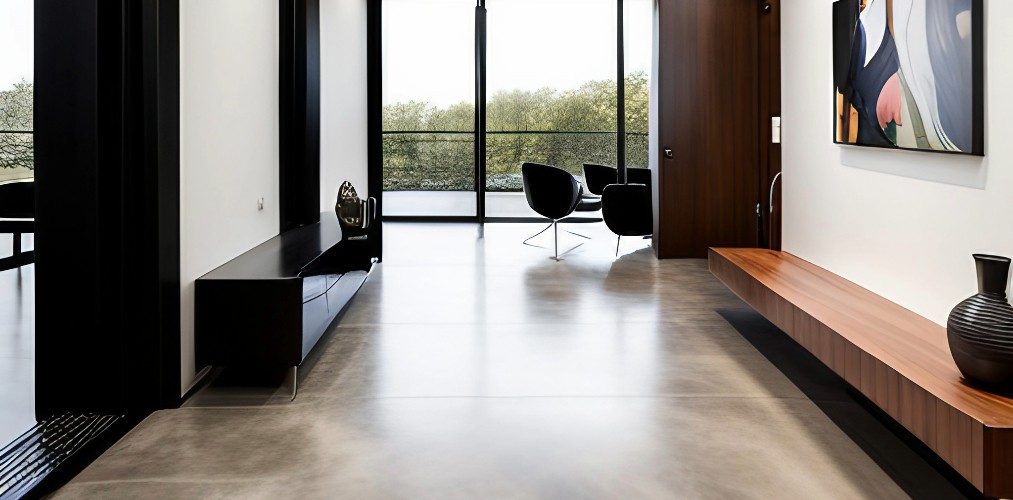 Exposed concrete flooring for foyer-Beautiful Homes