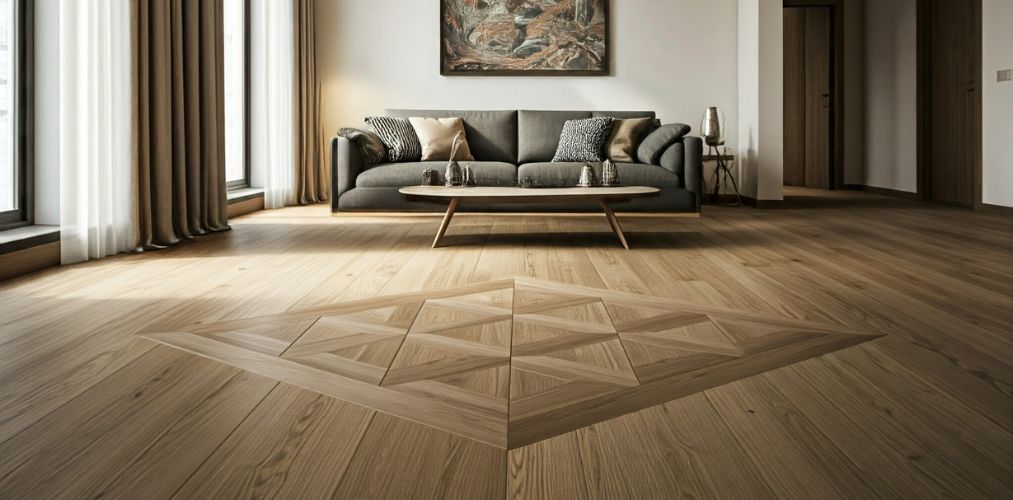 Geometric wooden flooring design for living room - Beautiful Homes