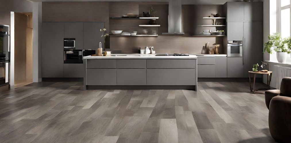 Grey and brown flooring design for kitchen - Beautiful Homes