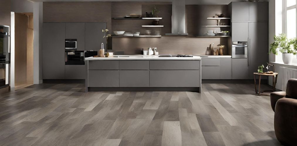 Grey and brown flooring design for kitchen - Beautiful Homes