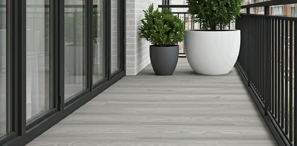 Grey plank flooring design for balcony - Beautiful Homes