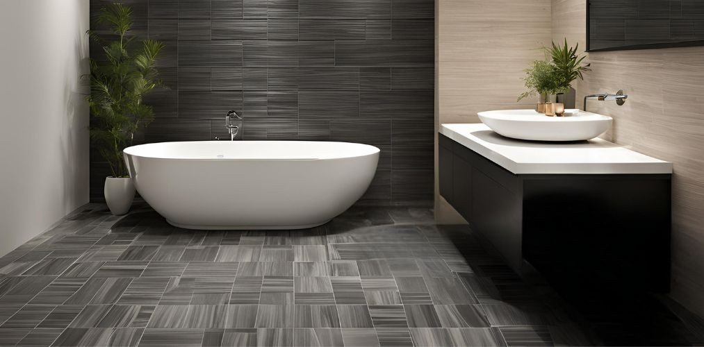 Grey square floor tiles design in bathroom - Beautiful Homes