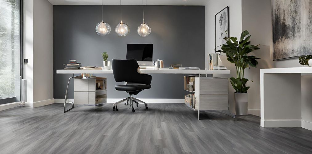 Grey vinyl flooring for modern home office-Beautiful Homes