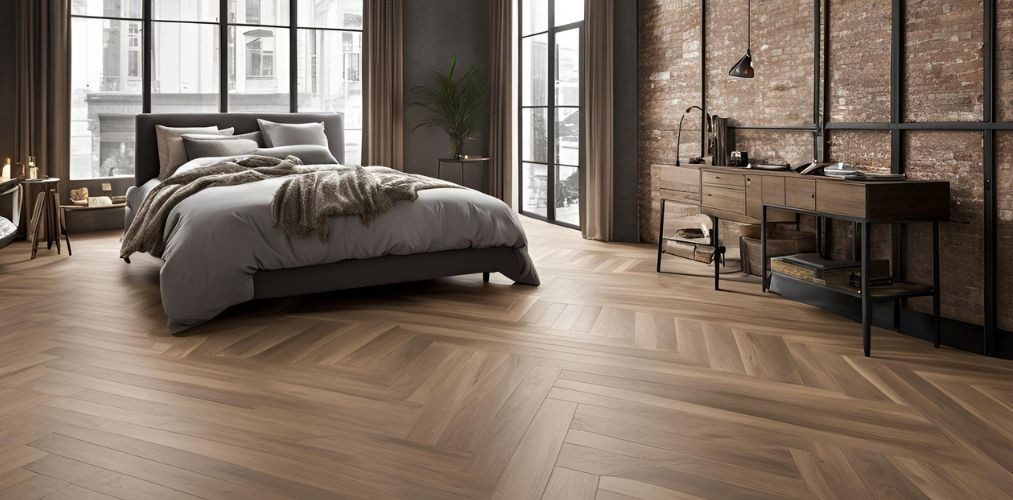 Industrial brown herringbone flooring design for bedroom - Beautiful Homes