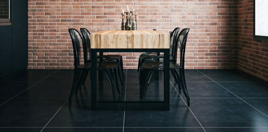 Black matte tiles with modern dining setup - Beautiful Homes