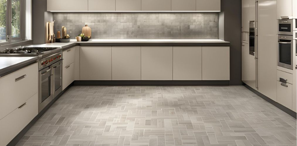 Kitchen flooring design with shaded grey tiles - Beautiful Homes