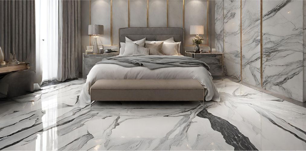 Marble flooring with grey veins for luxury bedroom-Beautiful Homes
