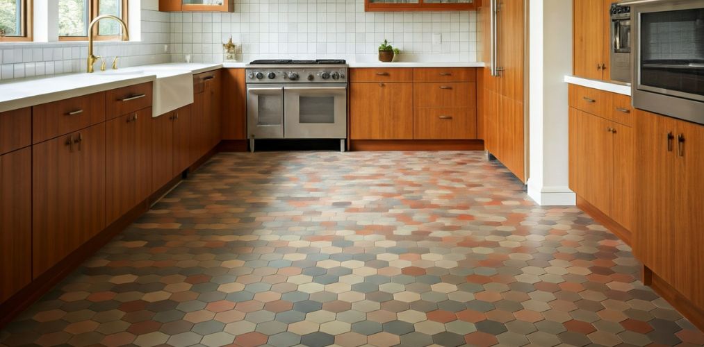Modern kitchen with multicolour hexagonal tile flooring - Beautiful Homes