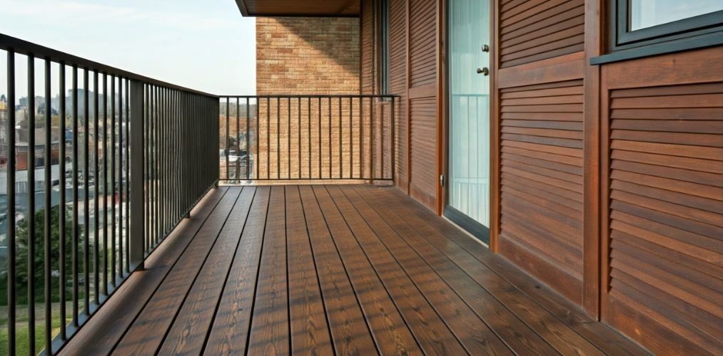 Wooden balcony with metal railings and warm tones - Beautiful Homes