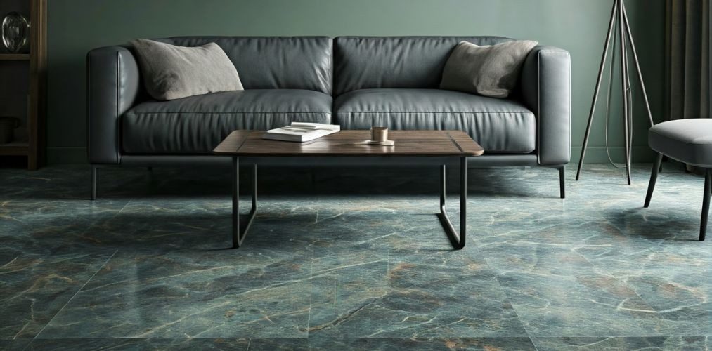 Living room with dark marble floor tiles - Beautiful Homes