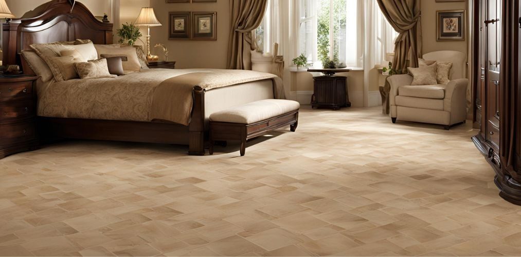 Patterned flooring design for a traditional bedroom - Beautiful Homes