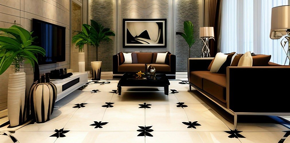 Patterned marble flooring for living room-Beautiful Homes