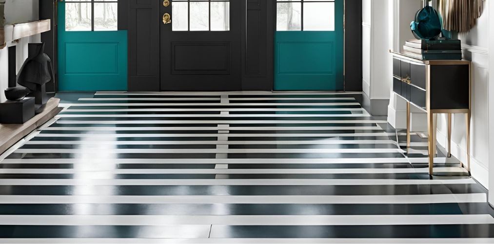 Striped flooring design for a modern foyer - Beautiful Homes