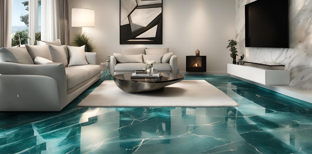 Teal marble flooring for a modern living room - Beautiful Homes