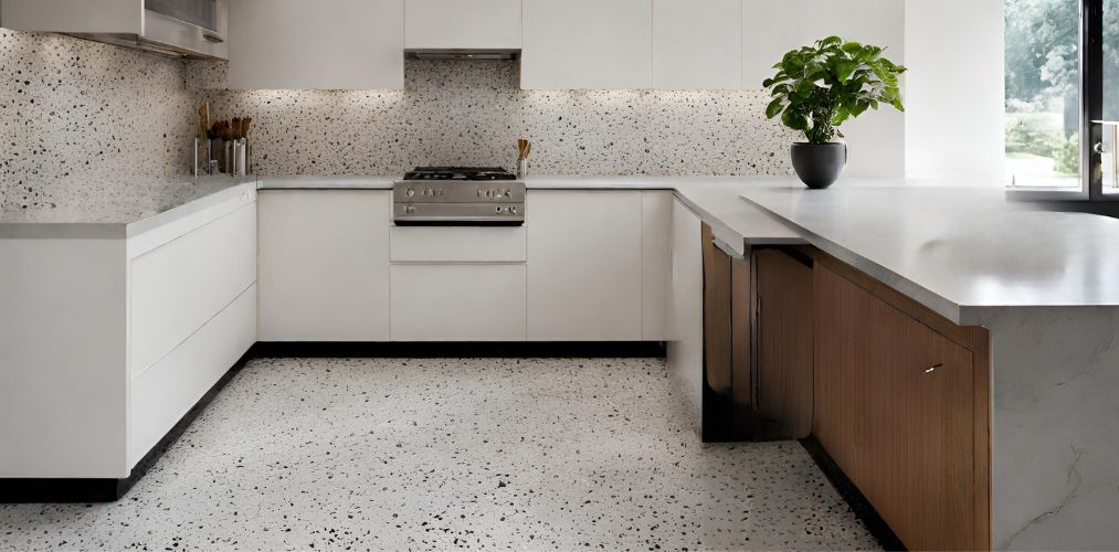 Terrazzo flooring for u-shaped kitchen-Beautiful Homes