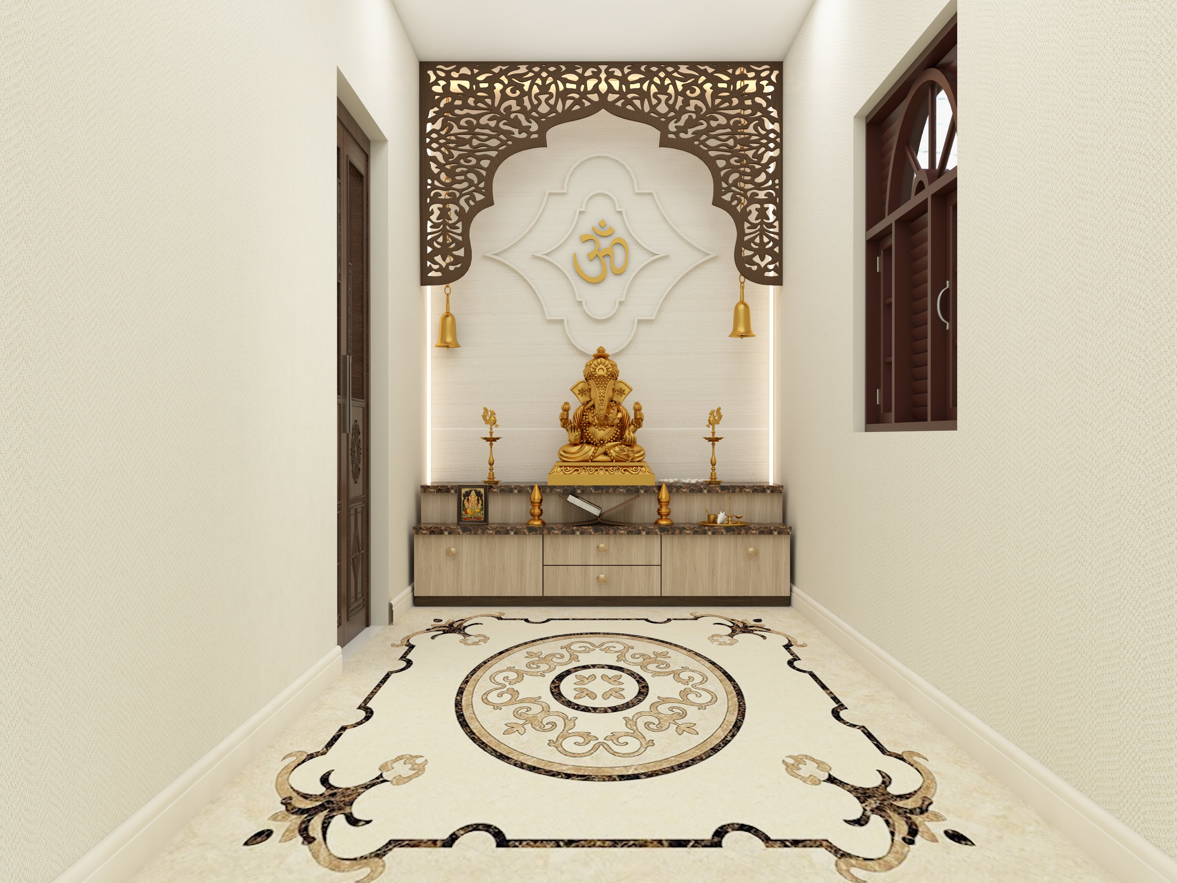 Traditional marble inlay flooring in floral pattern - Beautiful Homes