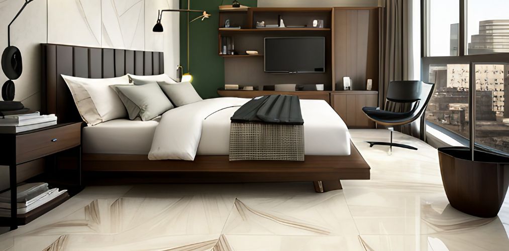 Cream vitrified tiles design for bedroom-Beautiful Homes
