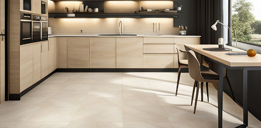Beige vitrified tiles for kitchen design-Beautiful Homes