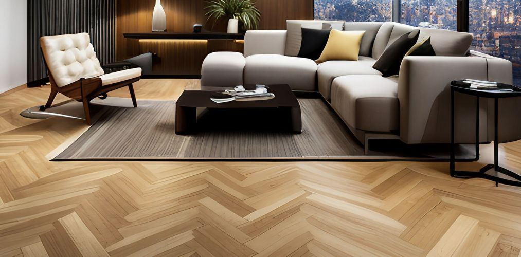 Wooden flooring for living room with herringbone pattern-Beautiful Homes