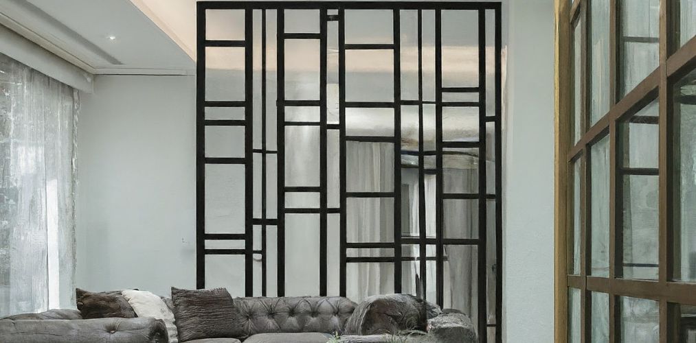 Clear glass partition with metal frame in living room - Beautiful Homes