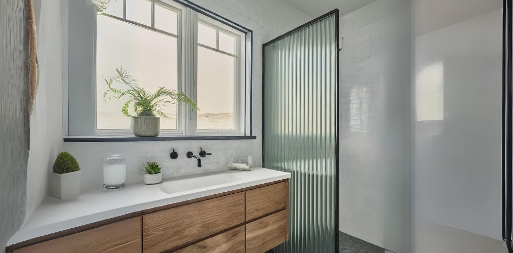 Fluted glass partition in bathroom - Beautiful Homes