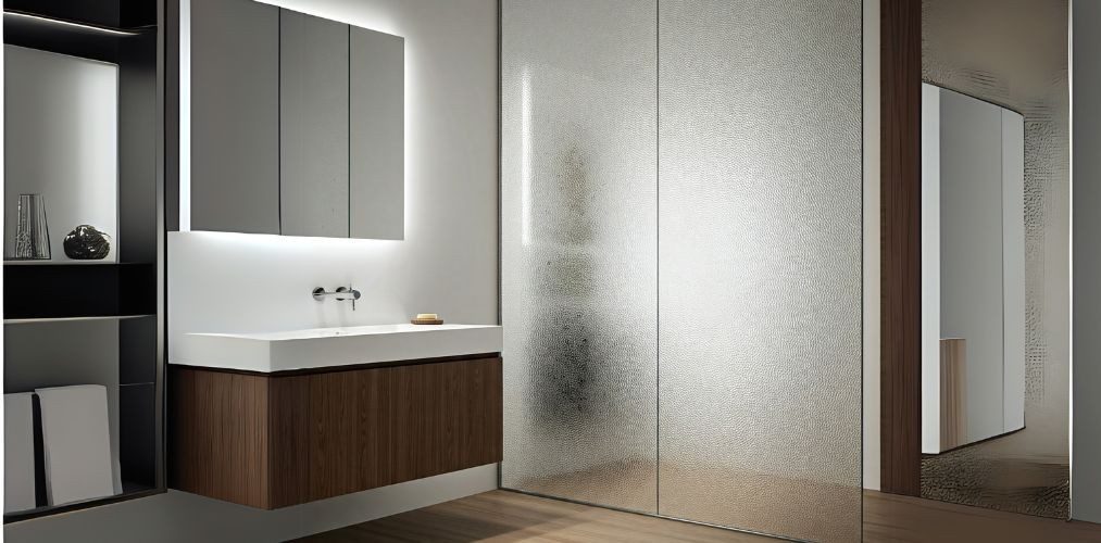 Textured glass wall in modern bathroom setting - Beautiful Homes