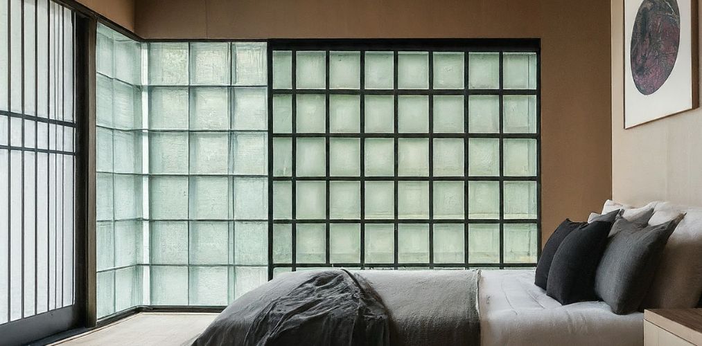 Glass block partition between bedroom and bathroom - Beautiful Homes