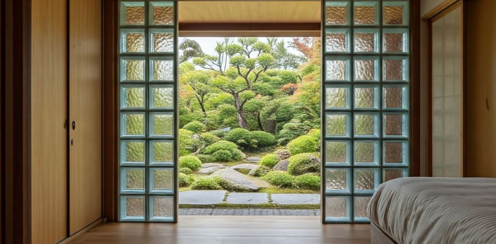 Glass block wall with garden view and natural light - Beautiful Homes