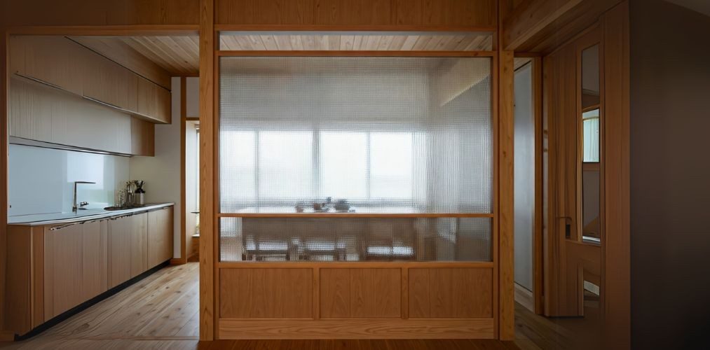 Wooden-framed translucent glass wall for interior partition - Beautiful Homes