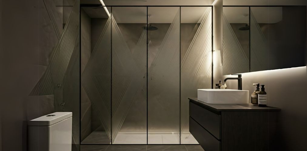 Bathroom with frosted glass wall and modern design - Beautiful Homes