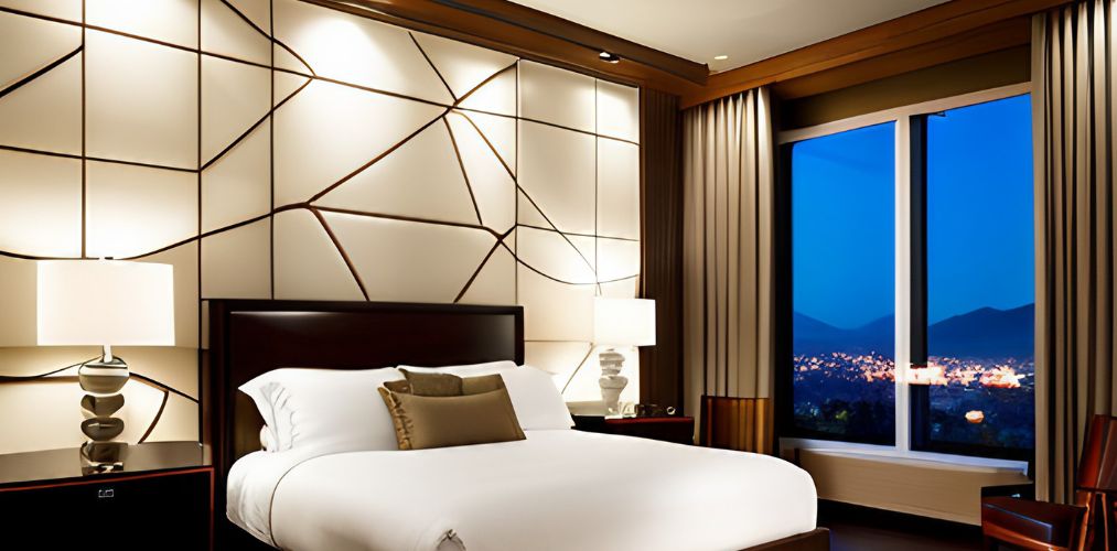 Guest room wall design with backlit panels-Beautiful Homes