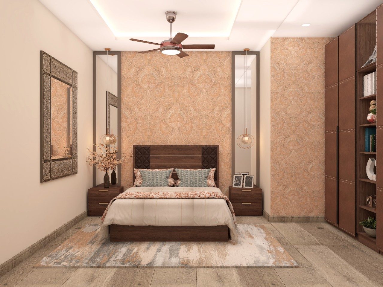 Modern guest bedroom with Royal furniture and white teak lights - Beautiful Homes