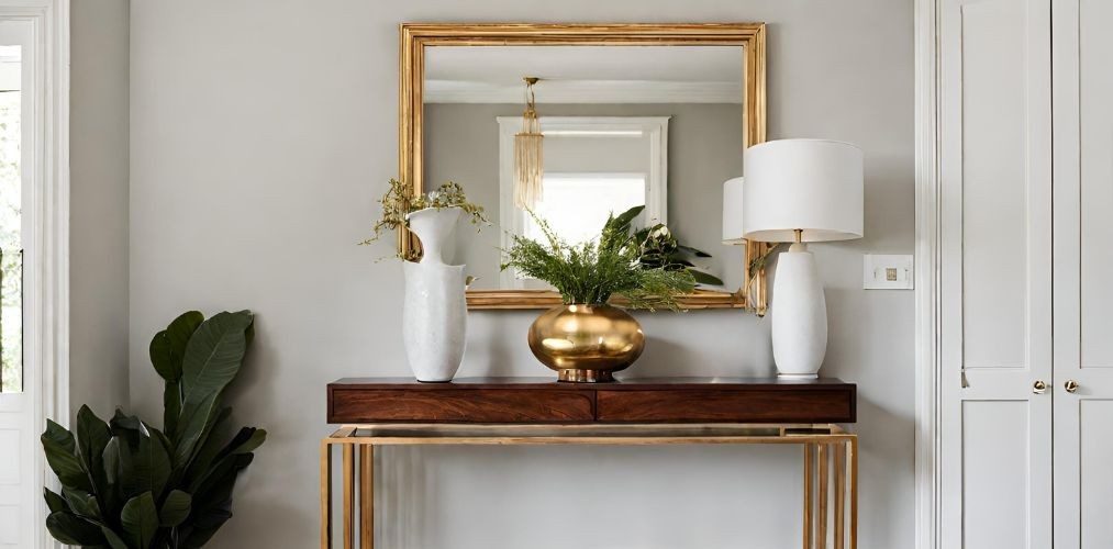 Contemporary white foyer design with gold accents - Beautiful Homes