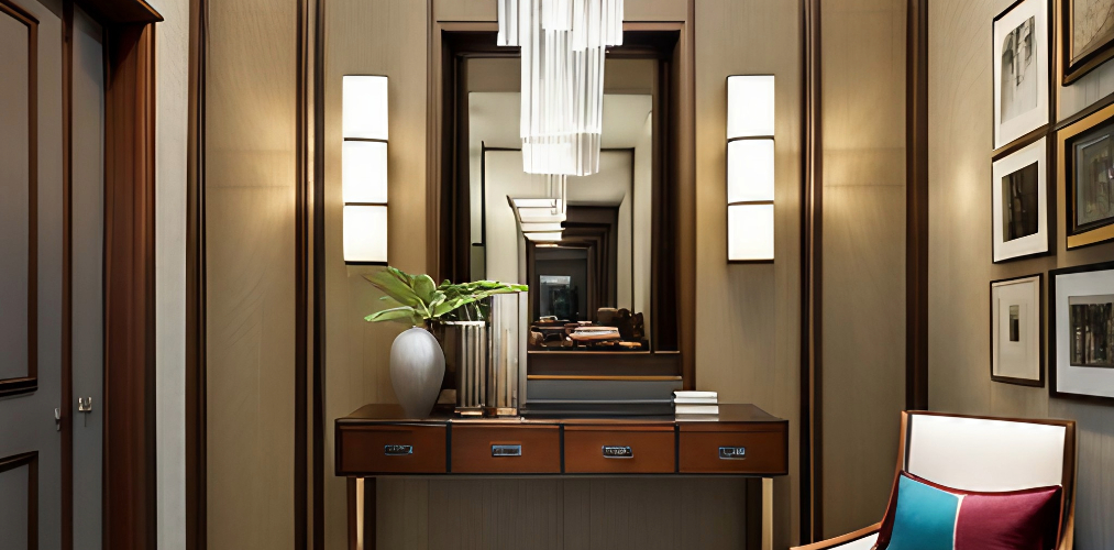 Contemporary foyer with console table and mirror-Beautiful Homes