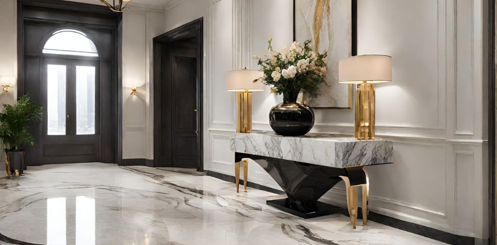 Foyer design with marble console and table vase - Beautiful Homes