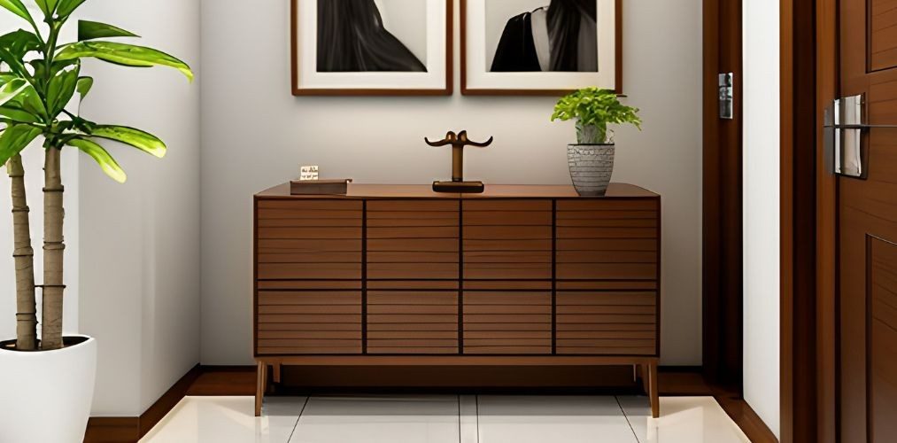 Foyer design with wooden shoe cabinet-Beautiful Homes