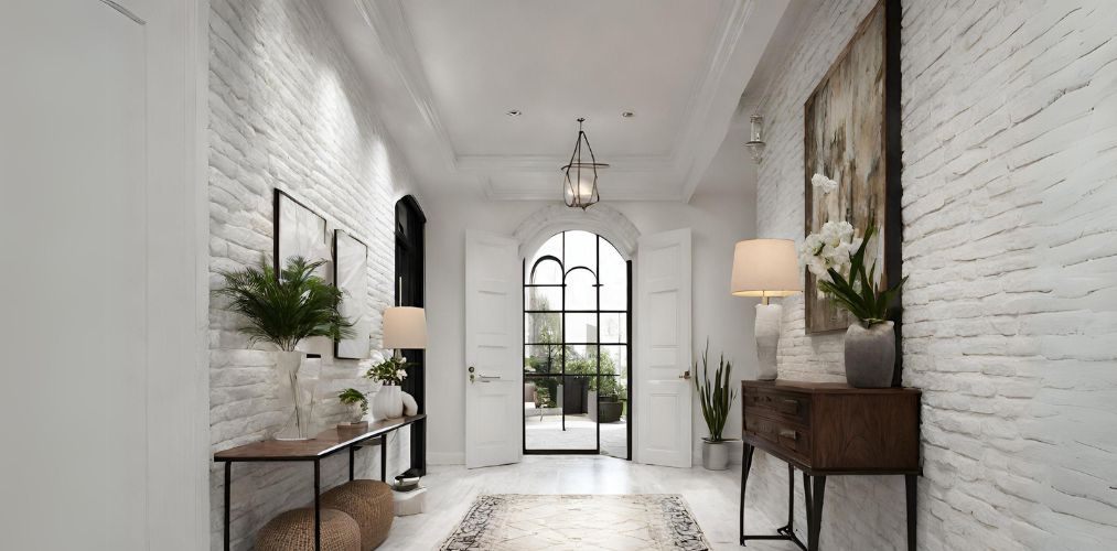 Foyer design with white brick wall - Beautiful Homes