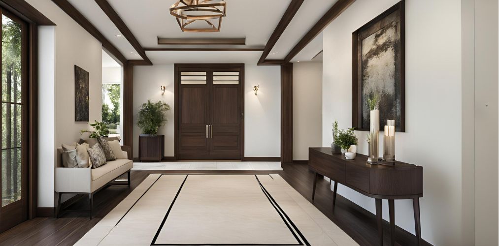 Large off white and acacia modern foyer design - Beautiful Homes